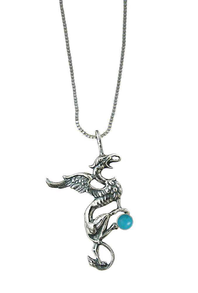 Sterling Silver King Arthur's Griffin Pendant With Turquoise